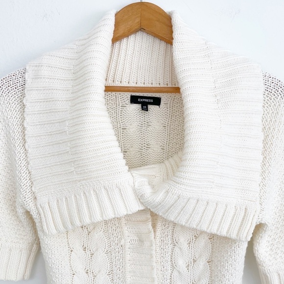 Express Cream Cowl Neck Cable Knit Short Sleeves Snap Button Sweater XS - Picture 2 of 16